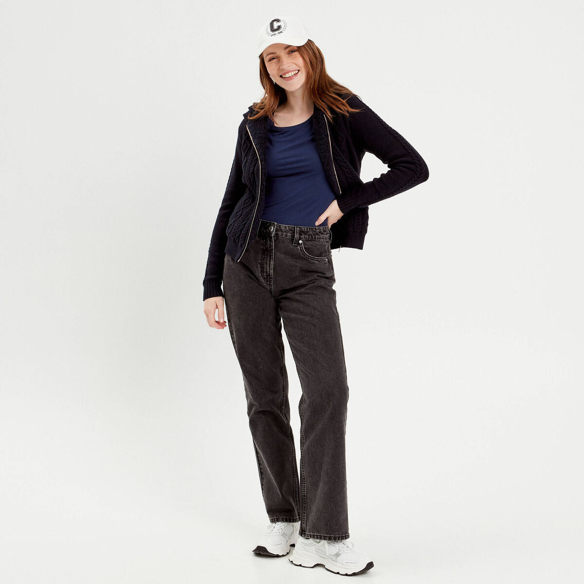 Gilet à capuche zippé bleu marine femme