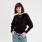 Pull manches chauves-souris noir femme
