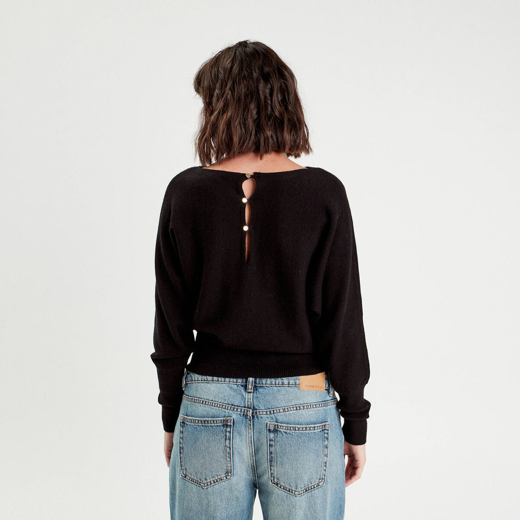 Pull manches chauves-souris noir femme