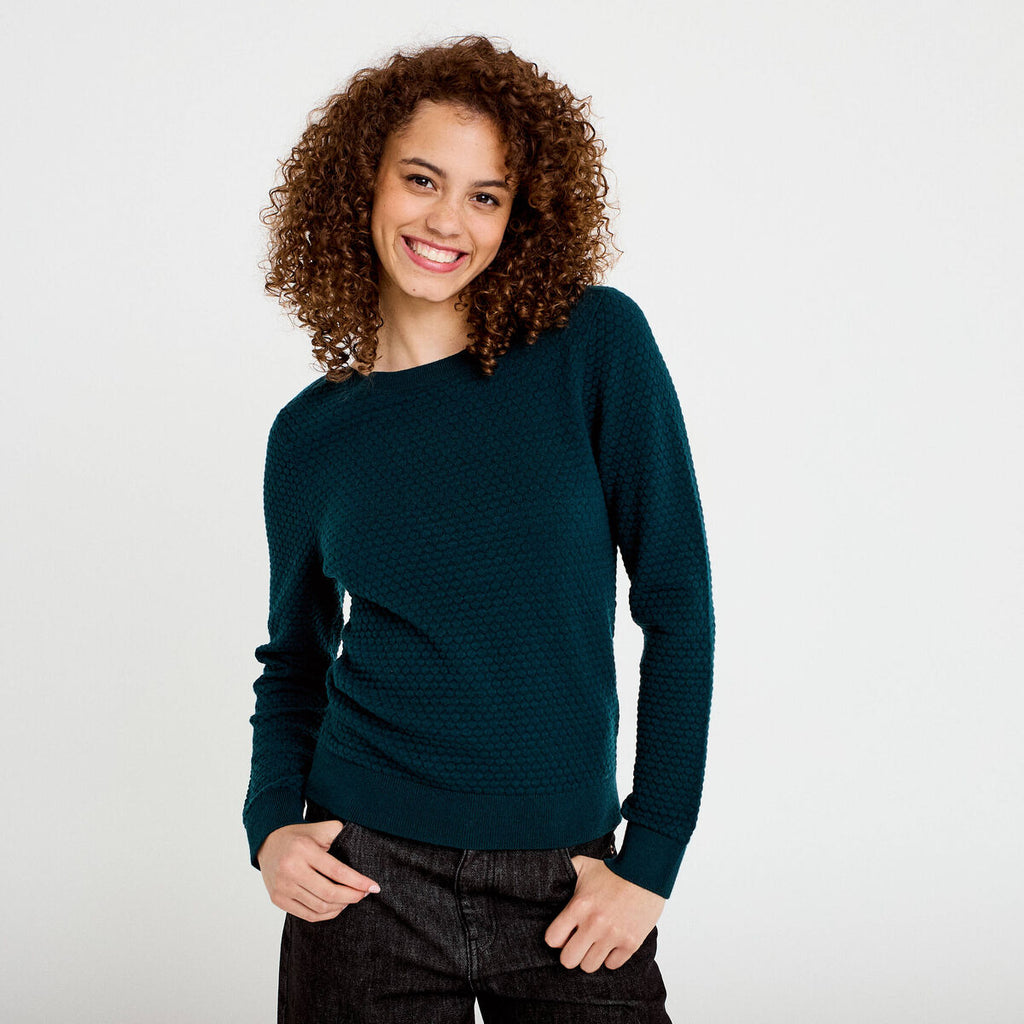 Pull col bateau vert foncé femme