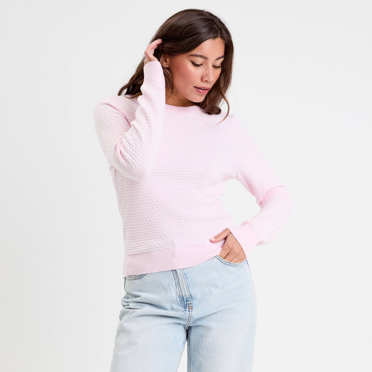 Pull col bateau rose clair femme