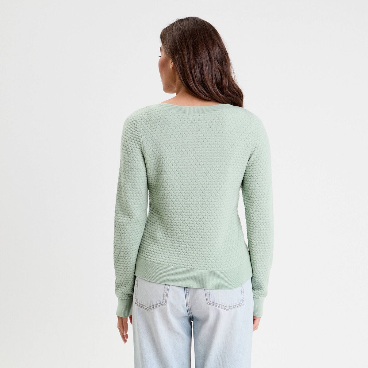 Pull col bateau vert pastel femme