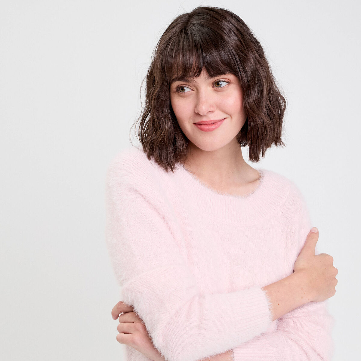 Pull manches longues rose pastel femme