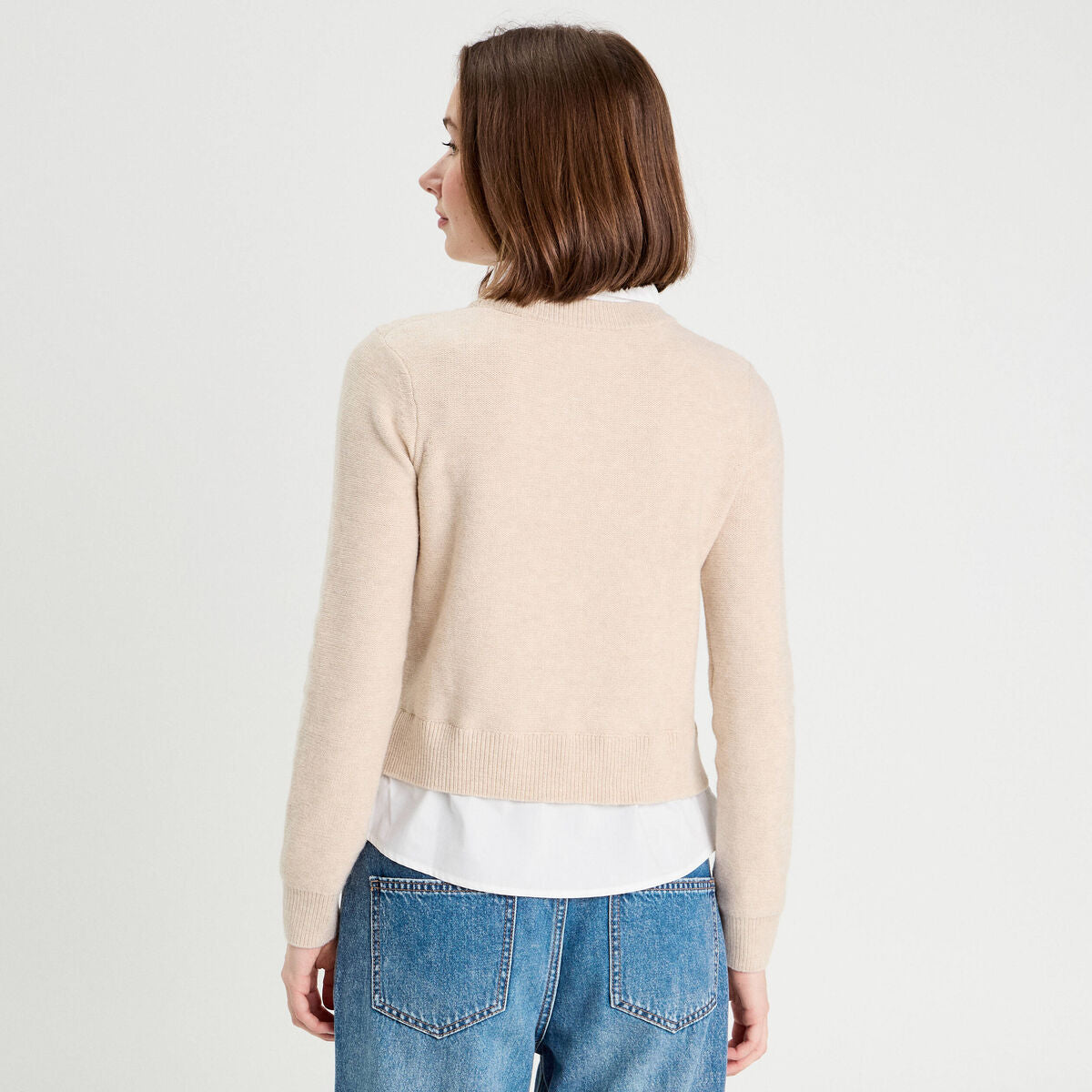 Pull chemise 2-en-1 beige femme