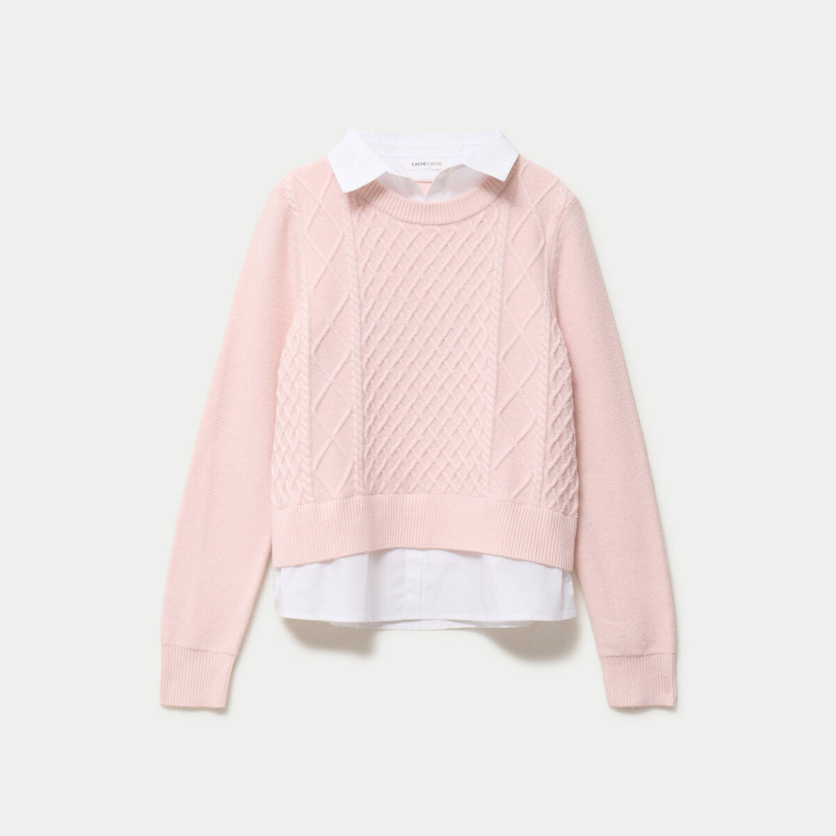 Pull chemise 2-en-1 rose clair femme