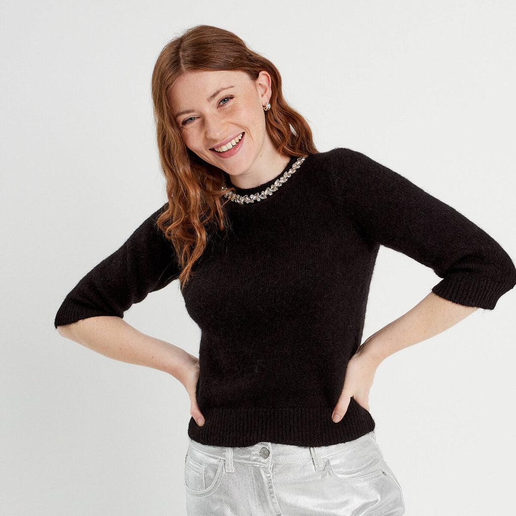 Pull manches courtes noir femme