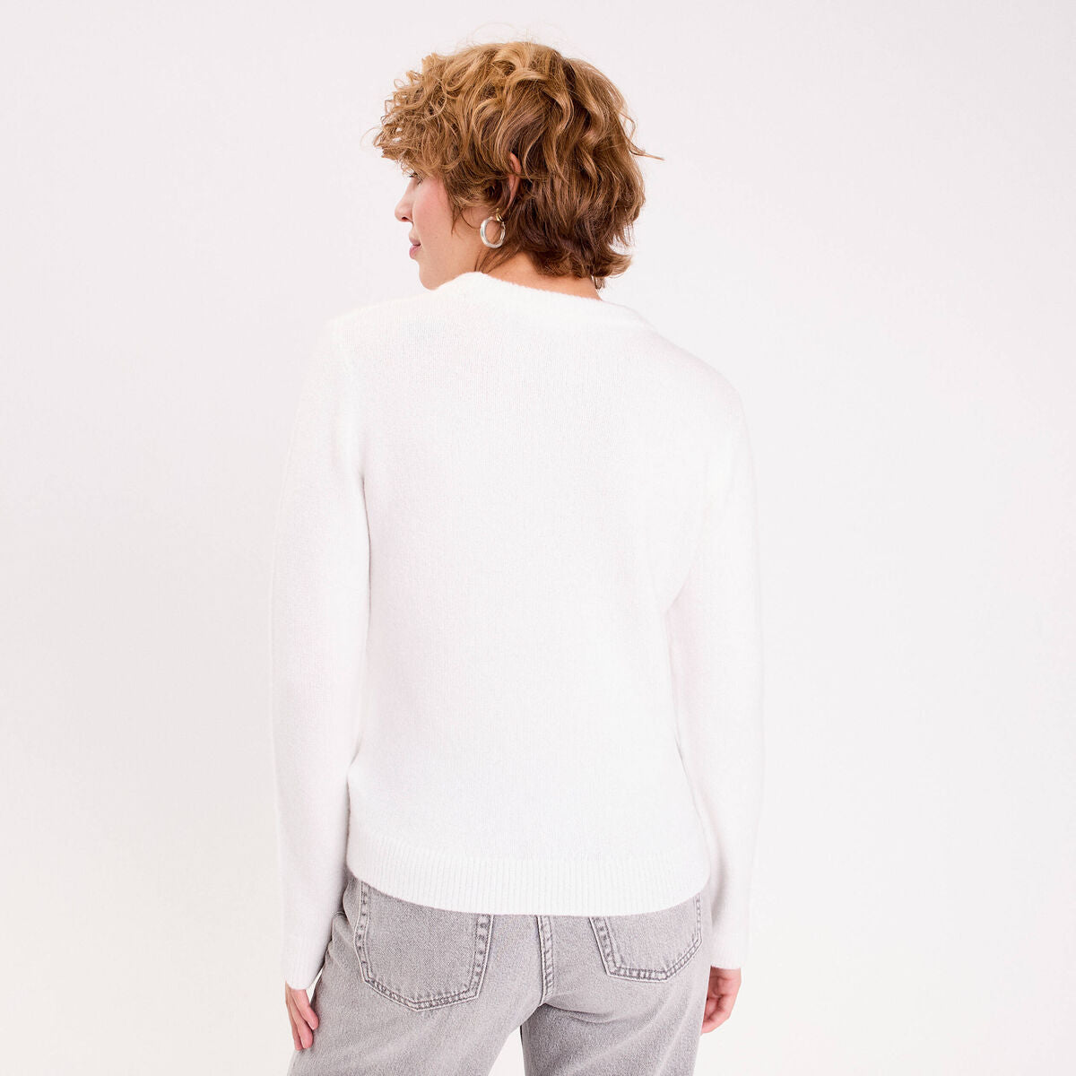 Pull motif noeud ecru femme