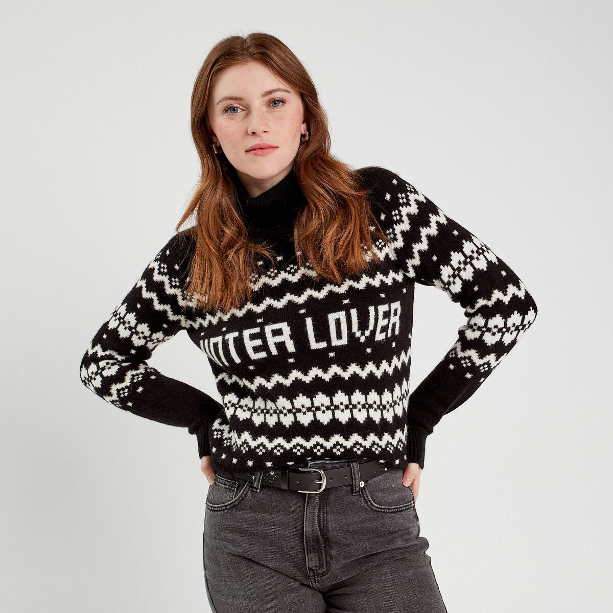 Pull avec col roulé noir femme