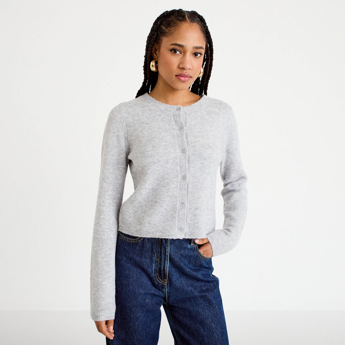 Gilet boutonné manches longues gris foncé femme