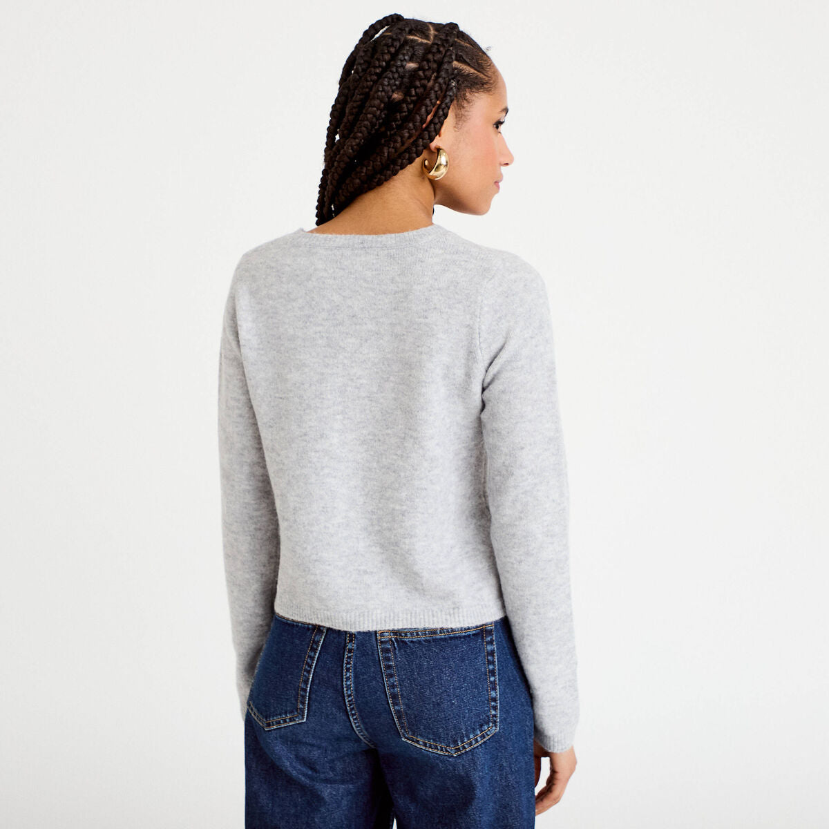 Gilet boutonné manches longues gris foncé femme