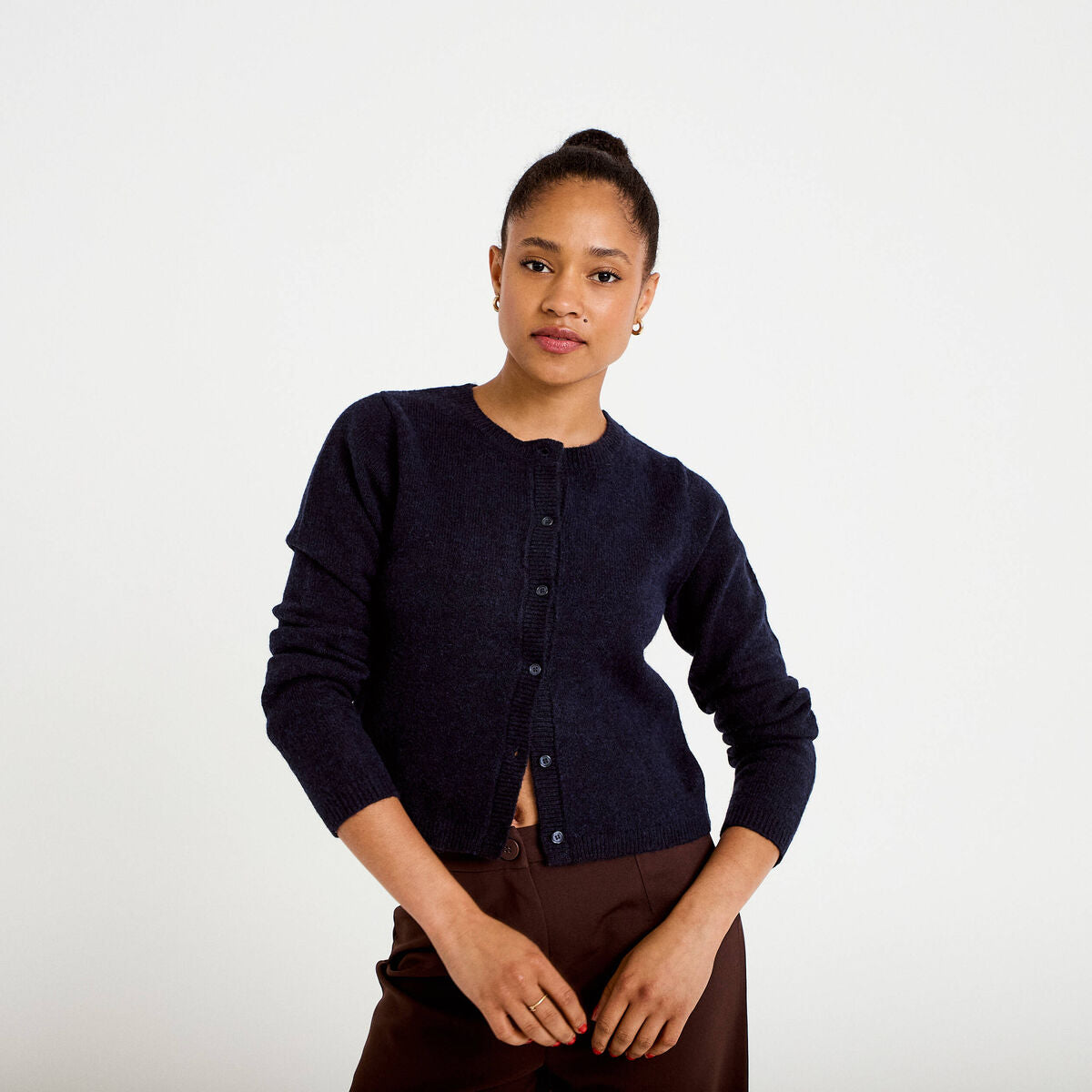Gilet boutonné manches longues bleu marine femme