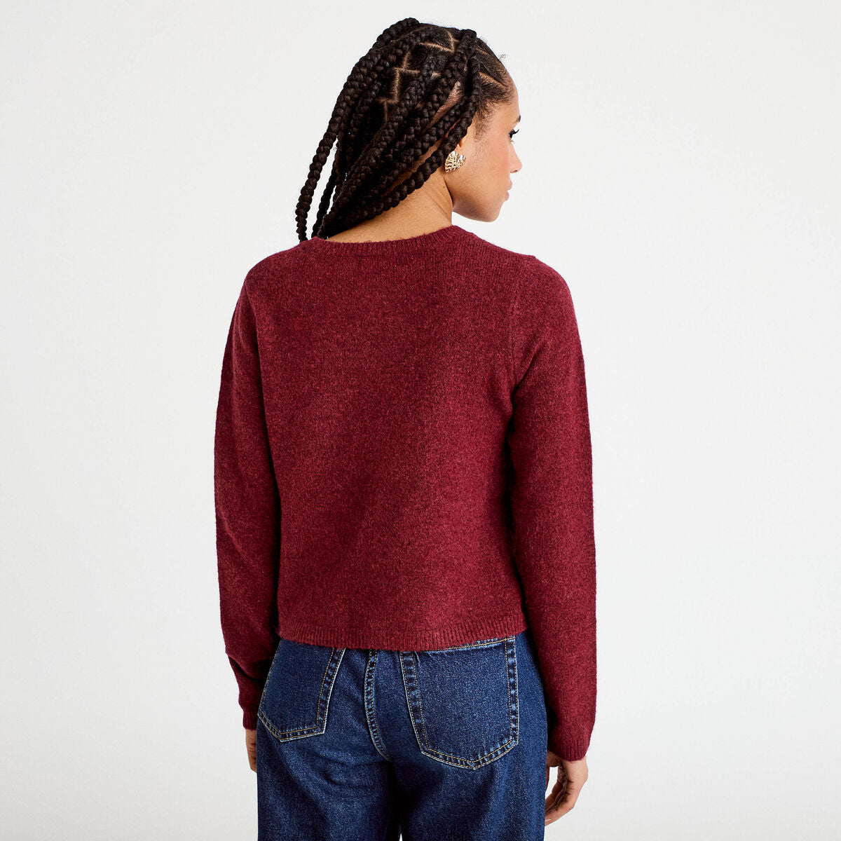 Gilet boutonné manches longues rouge foncé femme