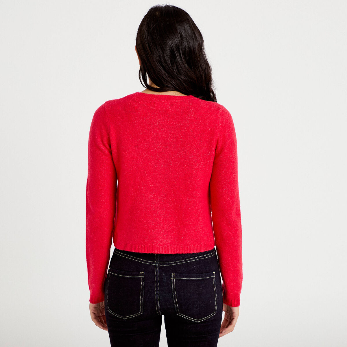 Gilet boutonné manches longues rouge femme