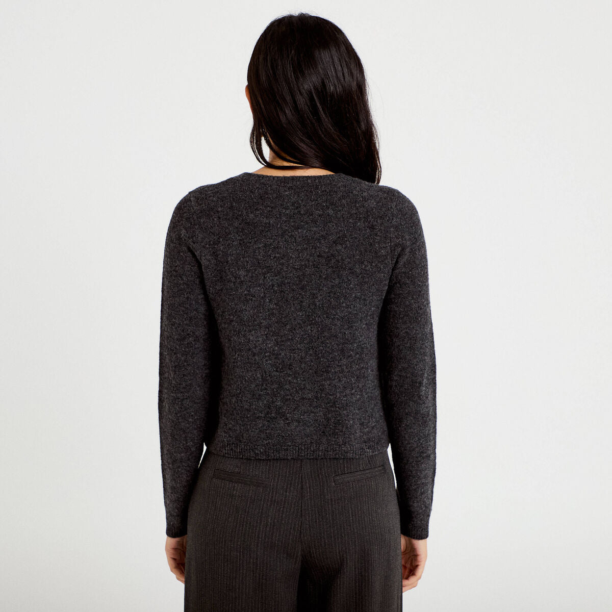 Gilet boutonné manches longues gris foncé femme