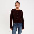 Gilet boutonné manches longues marron foncé femme