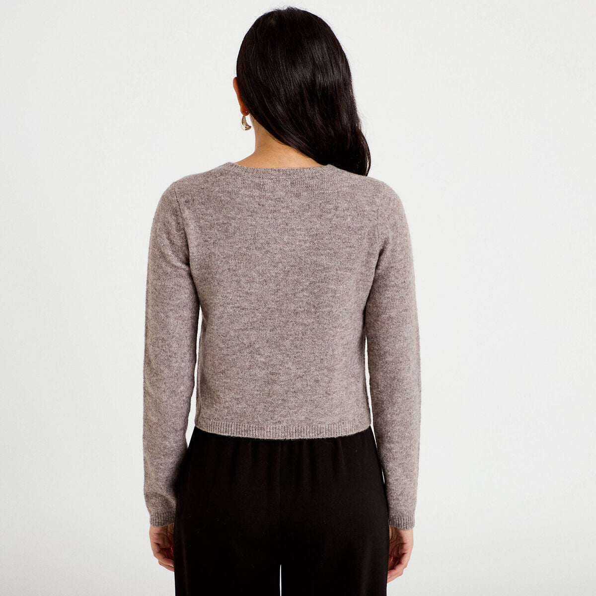 Gilet boutonné manches longues taupe femme