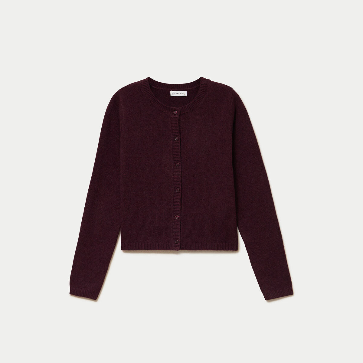 Gilet boutonné manches longues prune femme