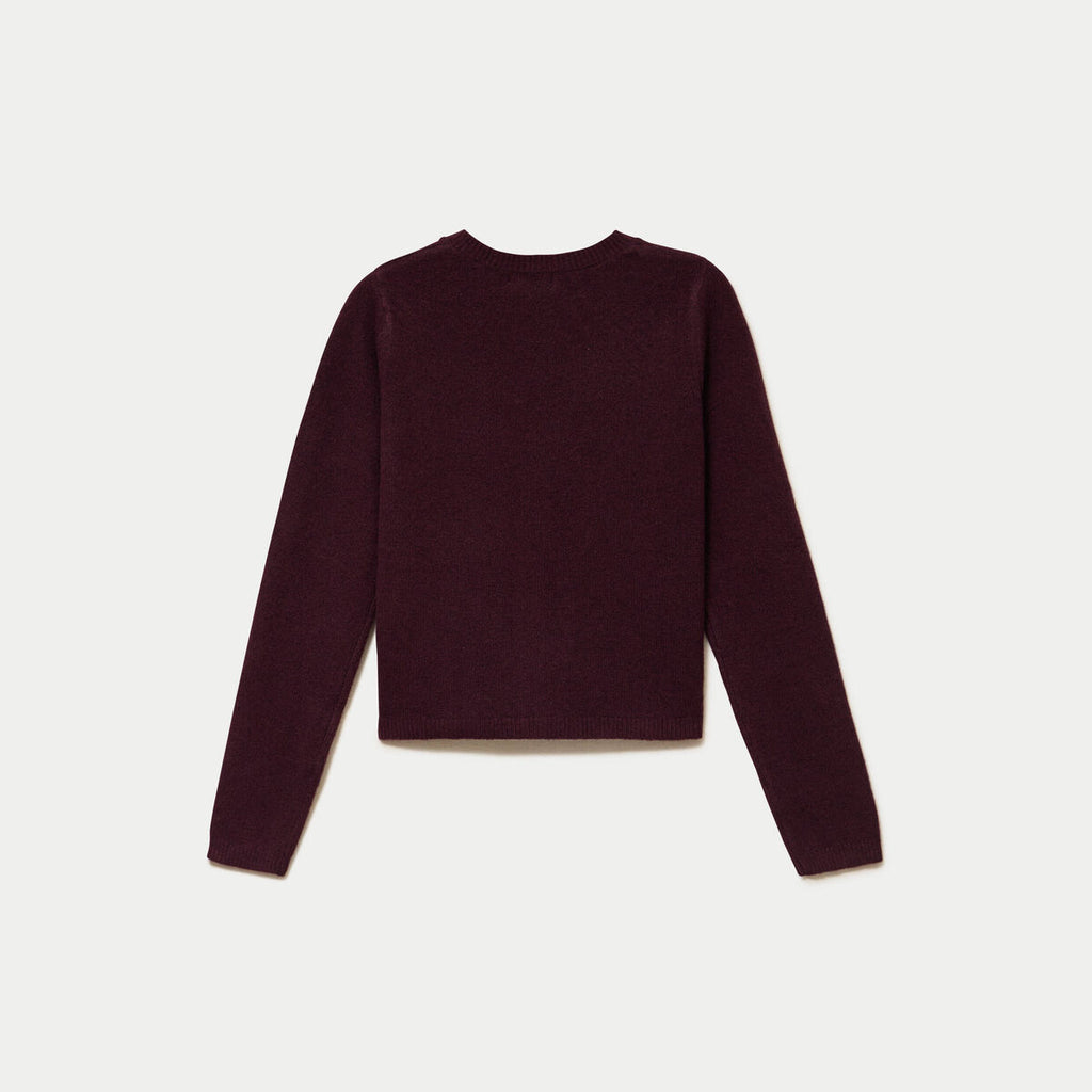 Gilet boutonné manches longues prune femme