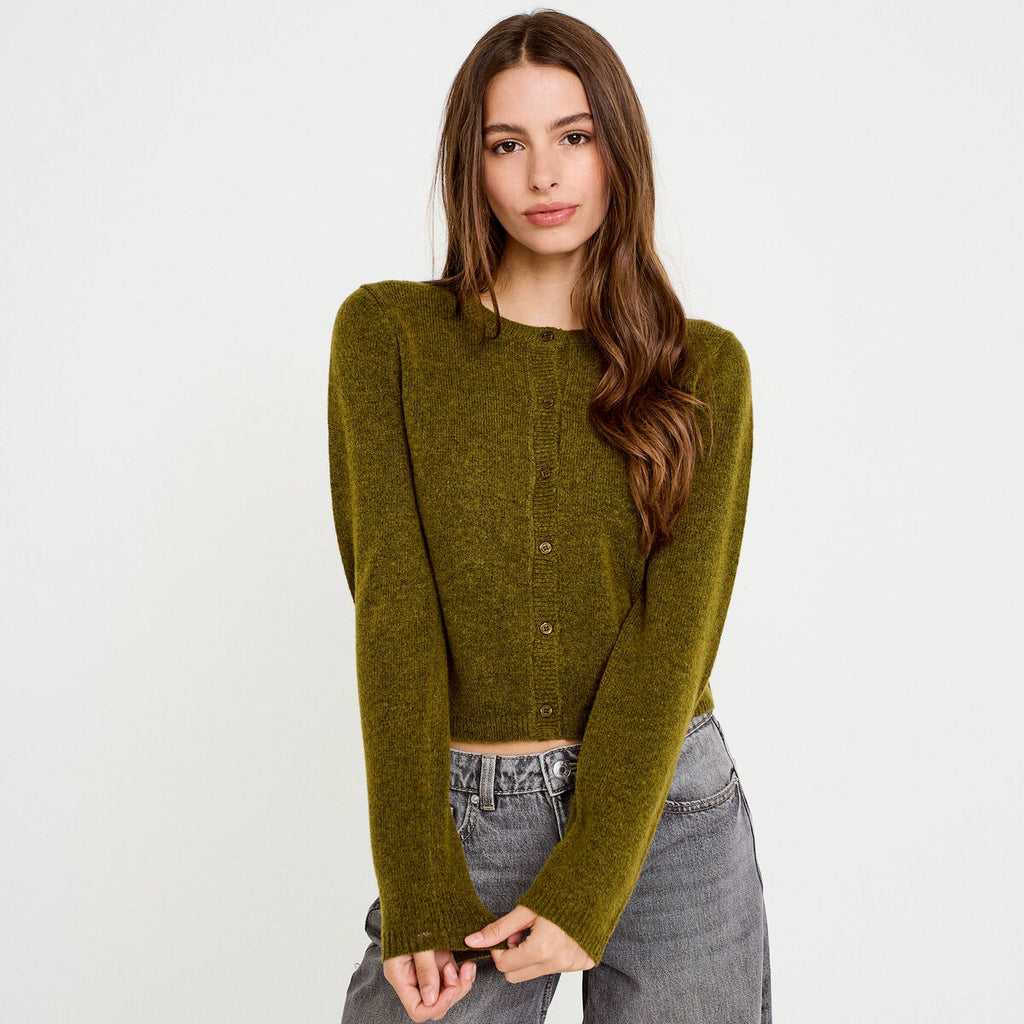 Gilet boutonné manches longues vert olive femme