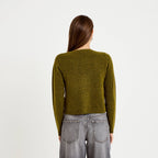 Gilet boutonné manches longues vert olive femme