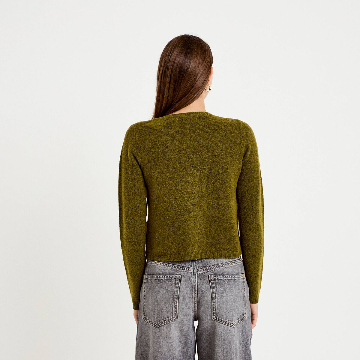 Gilet boutonné manches longues vert olive femme