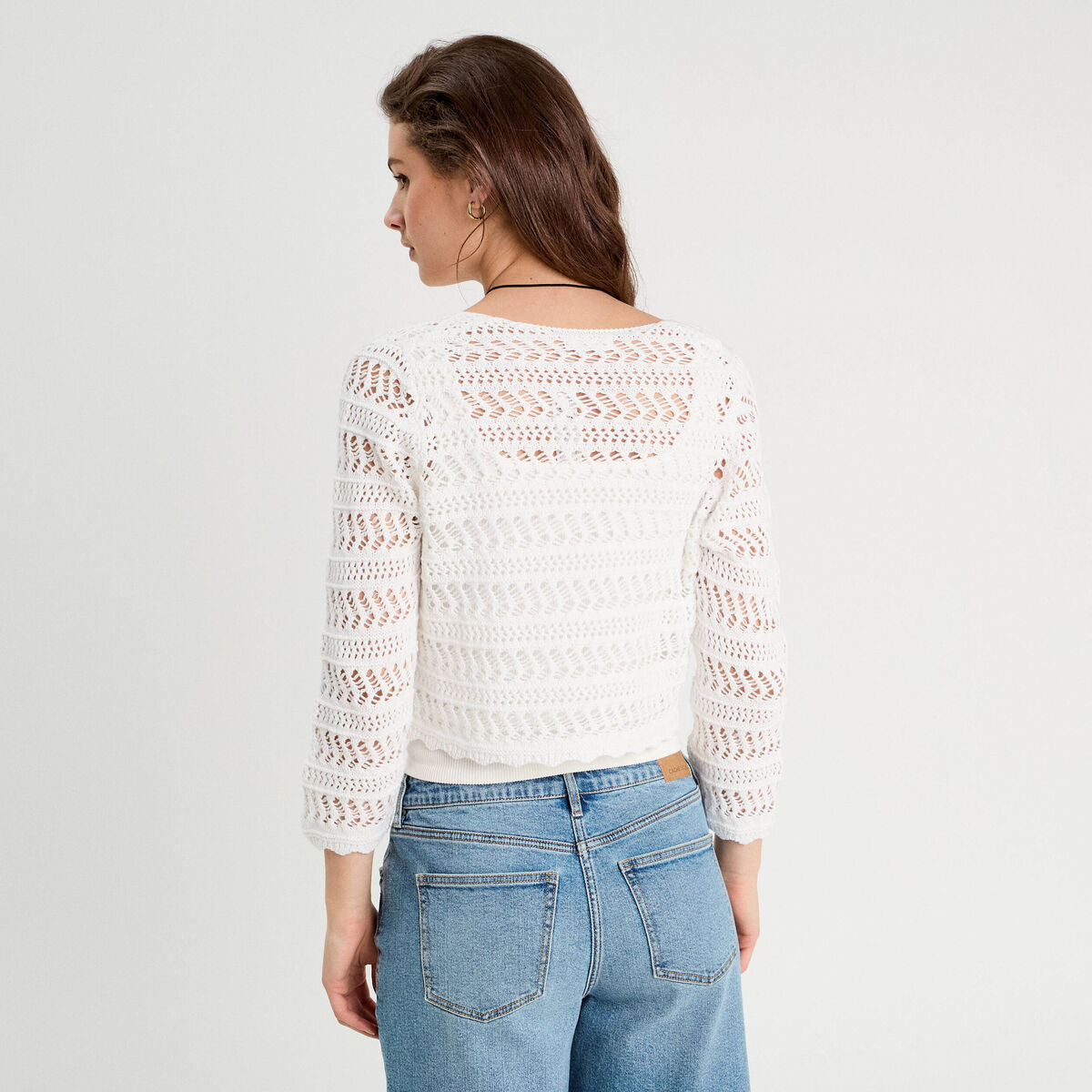 Gilet manches 3/4 ajouré blanc femme