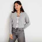 Gilet court noué gris clair femme