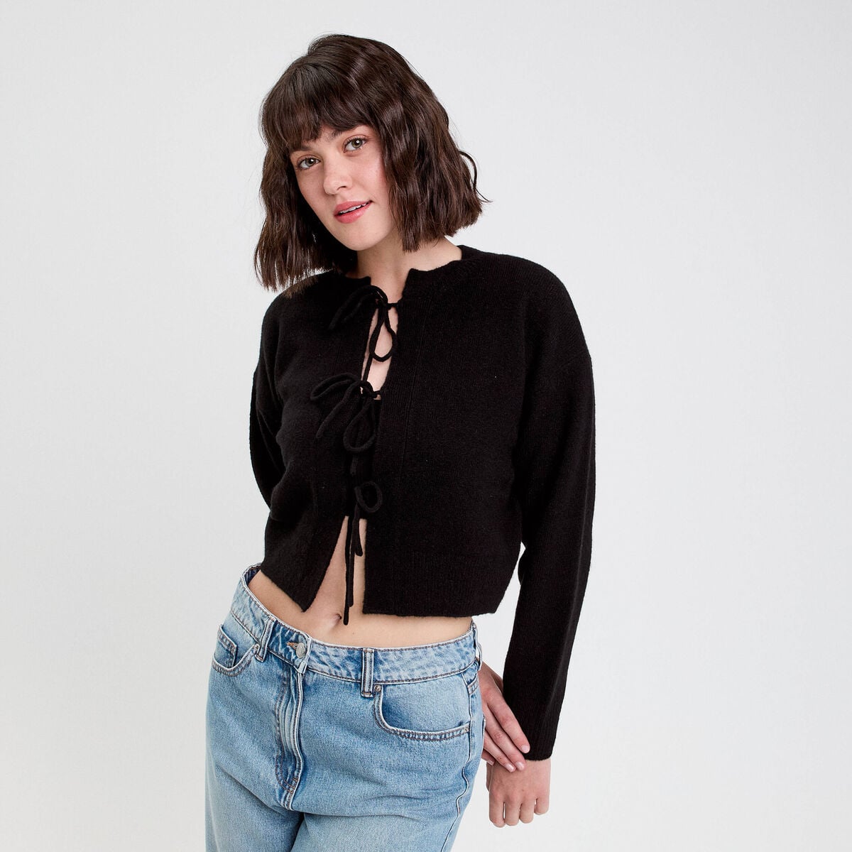 Gilet court noué noir femme