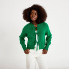 Gilet court noué vert foncé femme