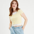 T-shirt 2-en-1 jaune pastel femme