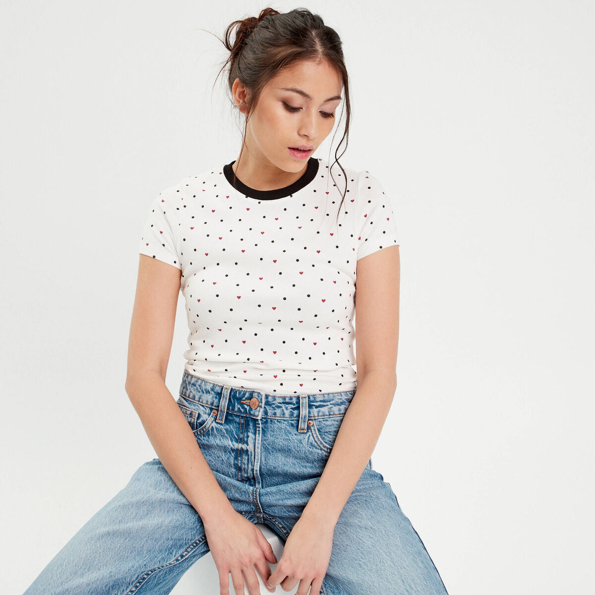 T-shirt ajusté manches courtes blanc femme
