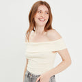 T-shirt manches courtes côtelé ecru femme