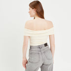 T-shirt manches courtes côtelé ecru femme