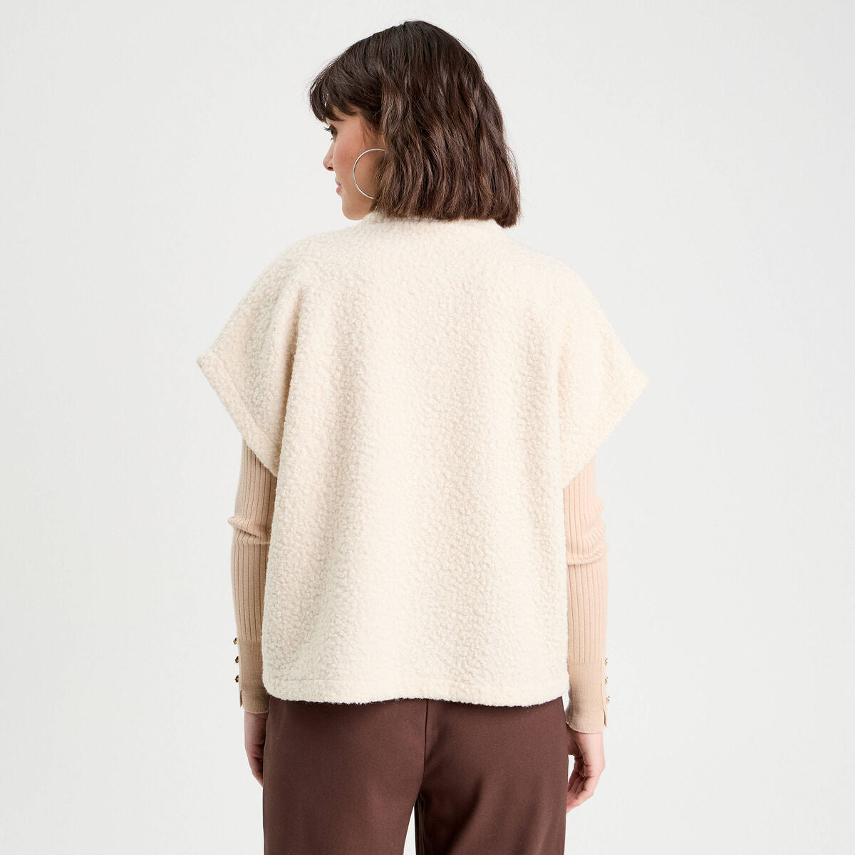 Gilet polaire manches courtes ecru femme