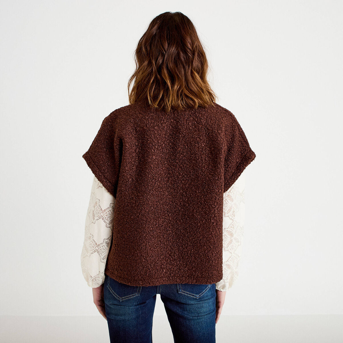 Gilet polaire manches courtes marron foncé femme