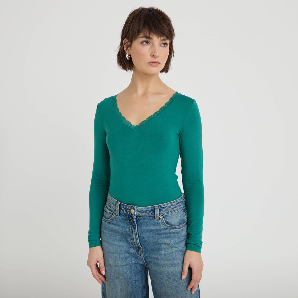 T-shirt manches longues vert émeraude femme