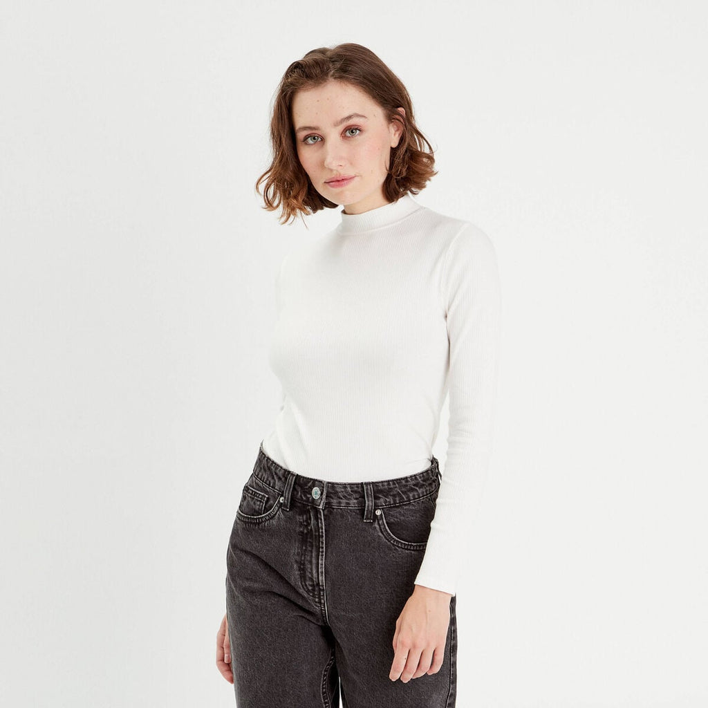 T-shirt manches longues côtelé ecru femme