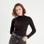 T-shirt manches longues côtelé noir femme