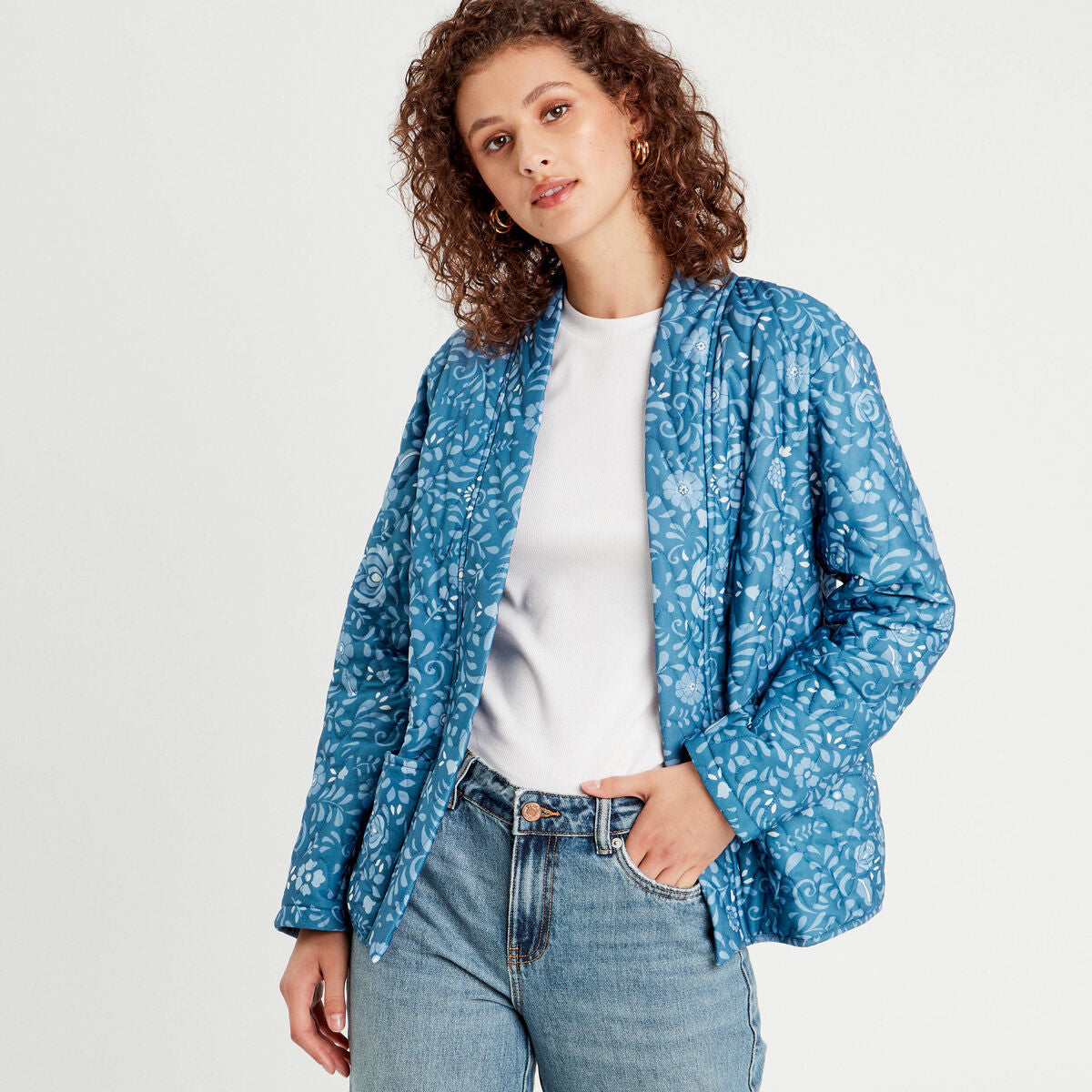Veste effet matelassé bleu marine femme