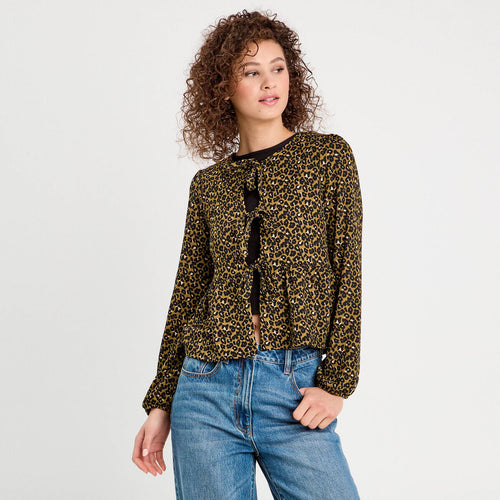 Blouse nouée manches longues vert kaki femme