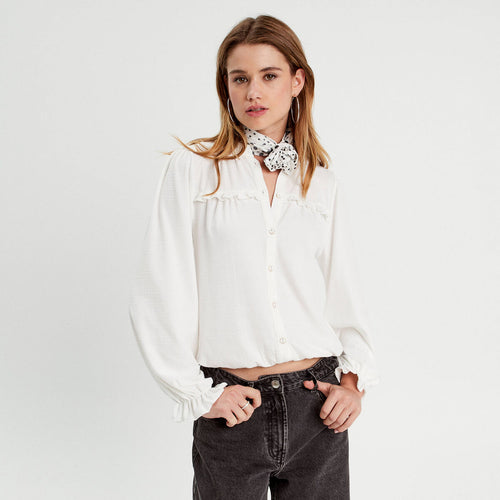 Blouse détails volants ecru femme