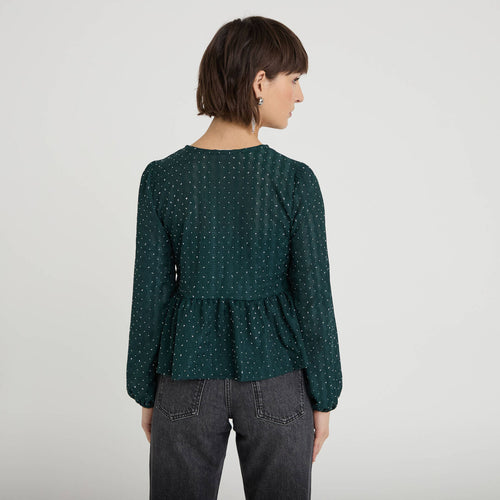 Blouse nouée strass vert foncé femme
