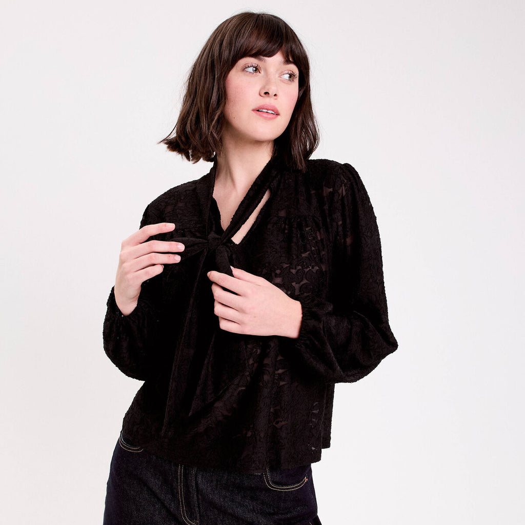 Blouse col lavallière noir femme