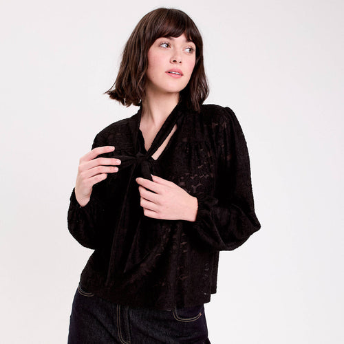 Blouse col lavallière noir femme