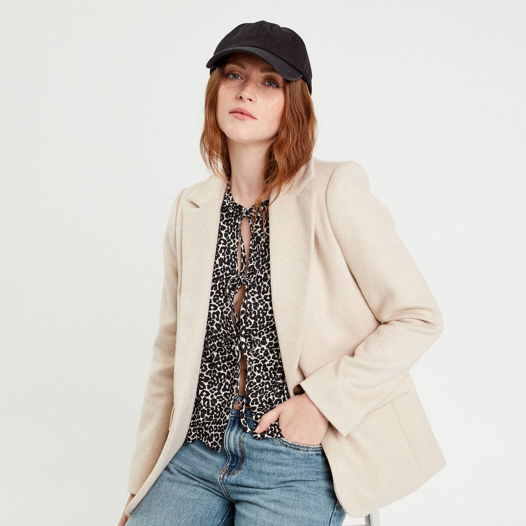 Veste blazer boutonnée beige femme