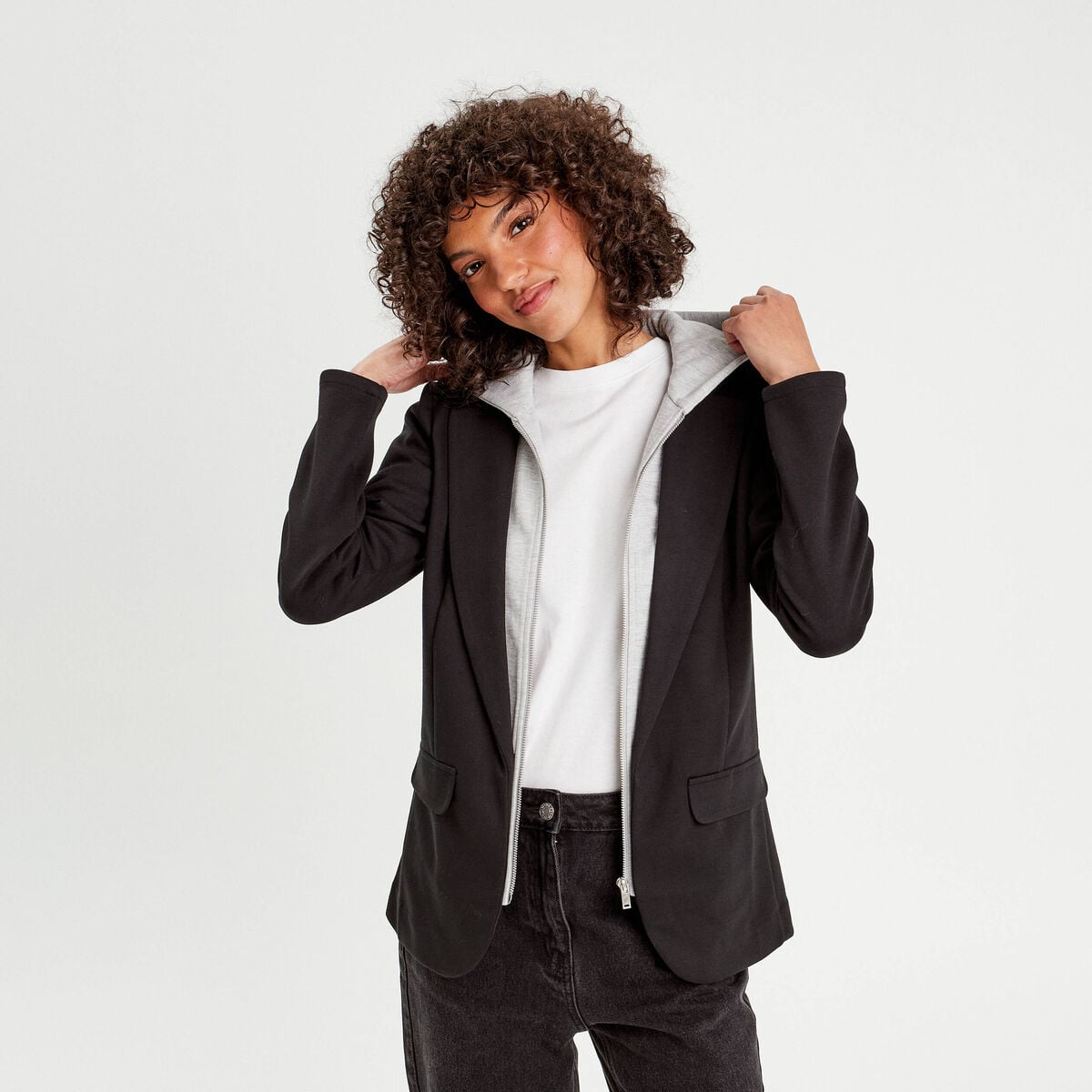 Veste blazer 2-en-1 gilet noir femme