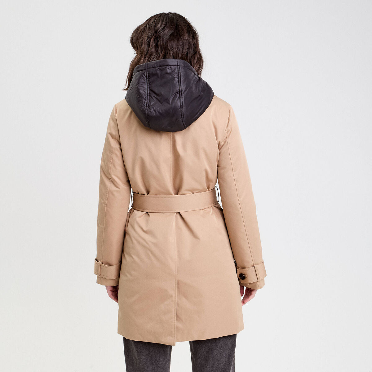 Trench ceinturé avec capuche camel femme