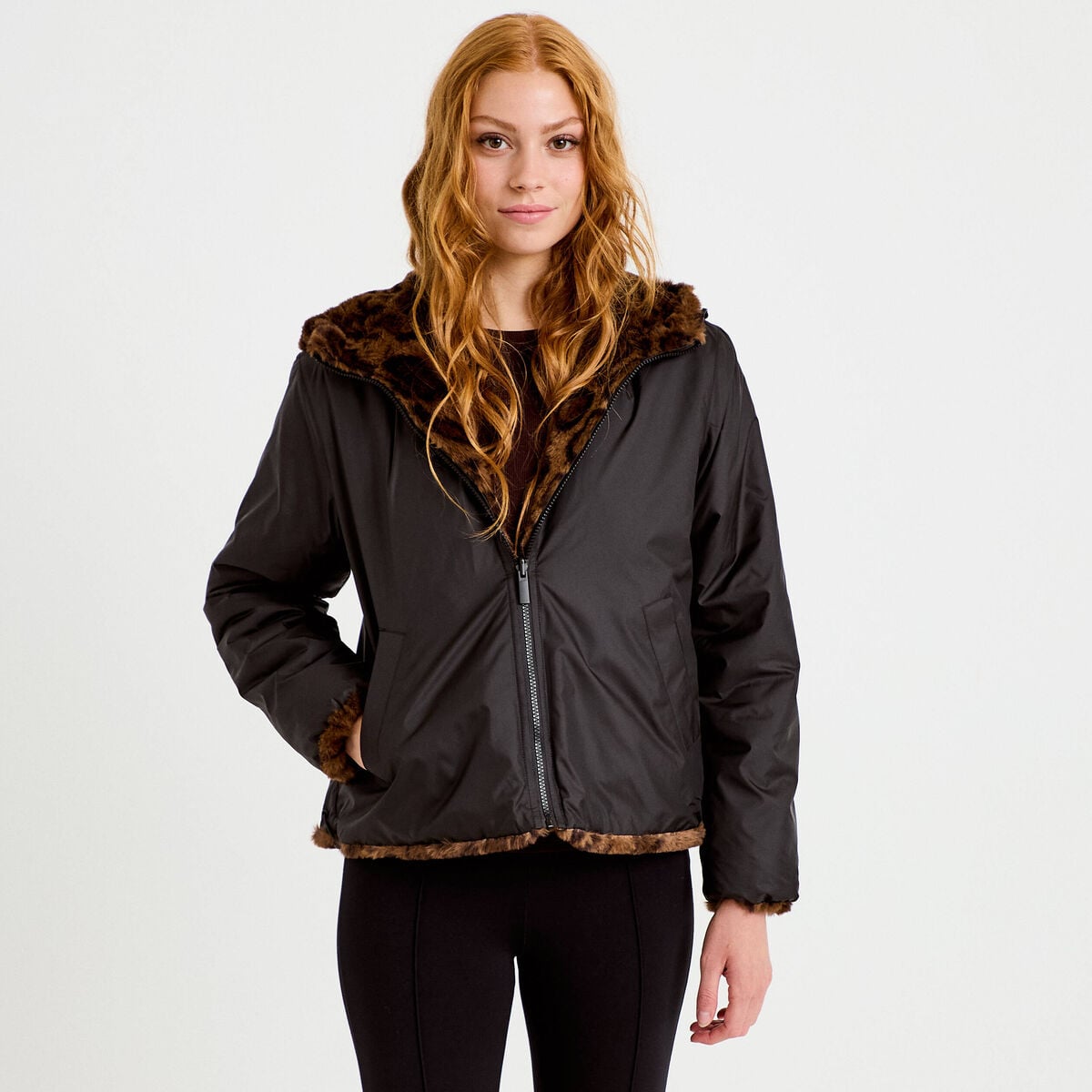 Parka réversible à capuche noir femme