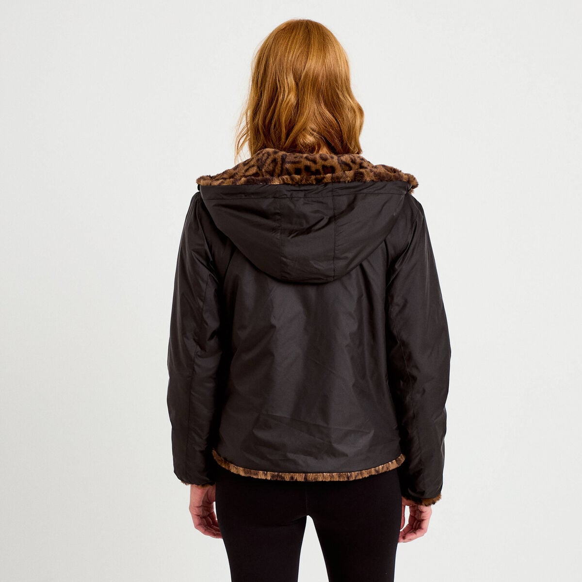Parka réversible à capuche noir femme
