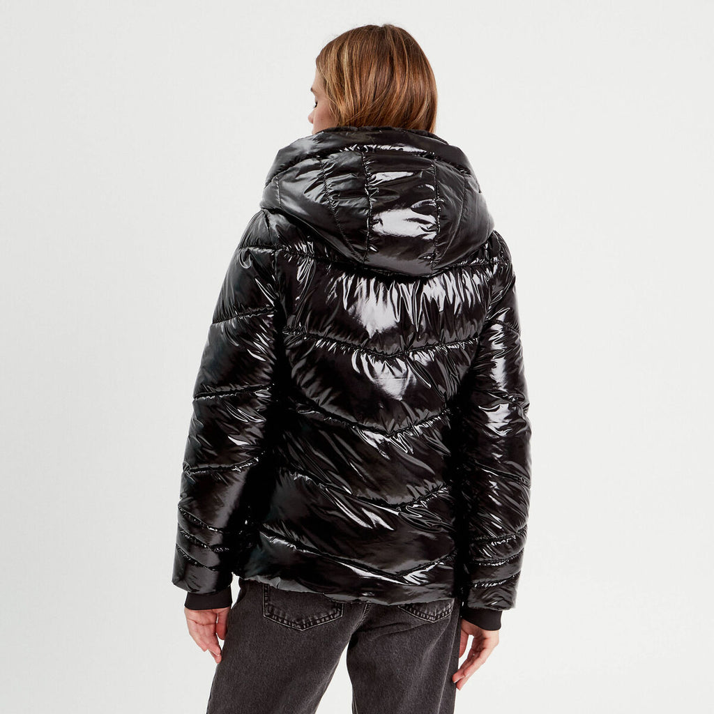 Doudoune aspect vinyle noir femme